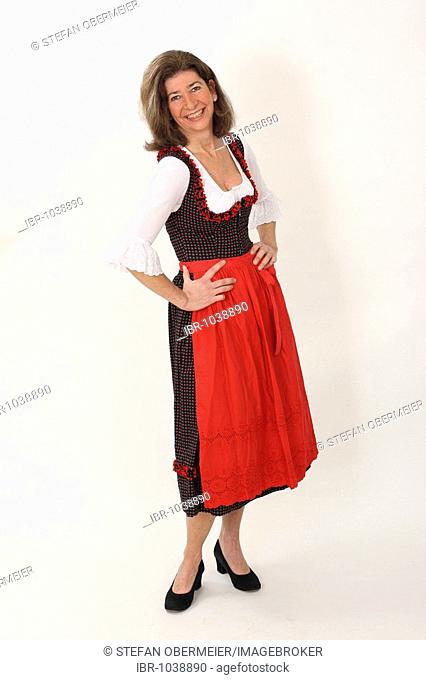 Middle-aged woman wearing a Dirndl, traditional dress