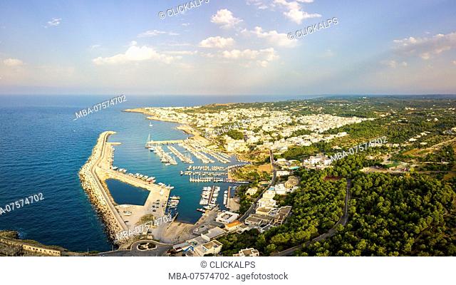 Port of Santa Maria di Leuca aerial view, Lecce province, Apulia, Salento, Italy, Europe