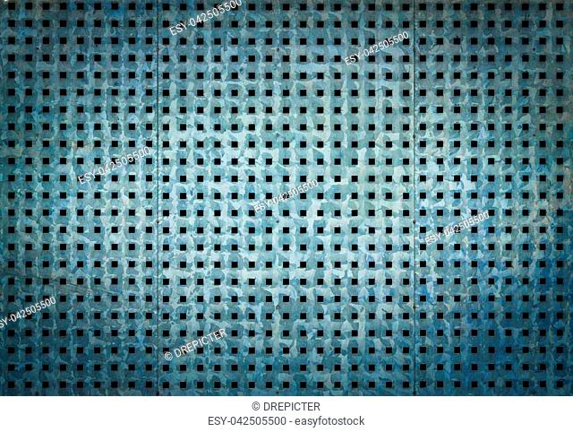Bluish metallic background with perforation of square holes