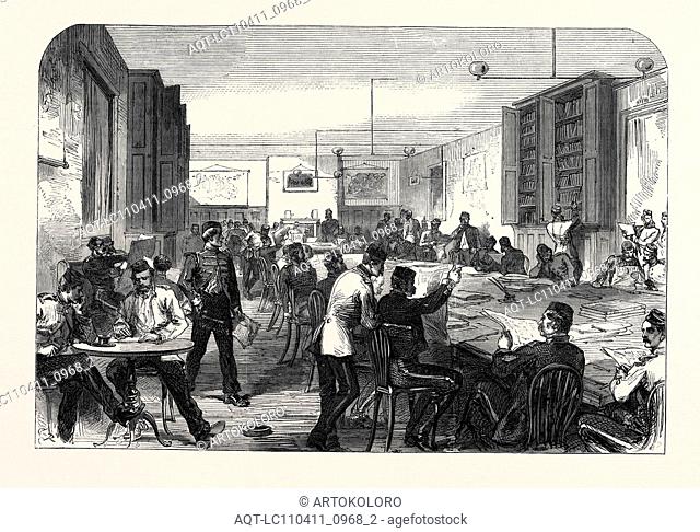 THE CAMP AT ALDERSHOTT: SOLDIERS' READING ROOM, 1868