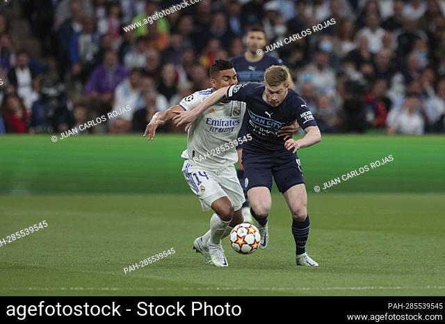 Madrid, Spain; 04.05.2022.- Real Madrid vs Manchester City Champions League semi-final match held at the Santiago Bernabeu Stadium in Madrid Real Madrid player...