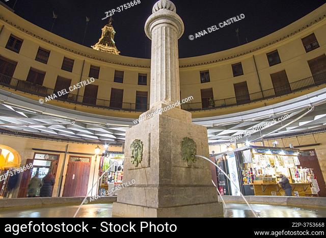 Valencia Spain on December 10, 2020: Night in Christmas The round square