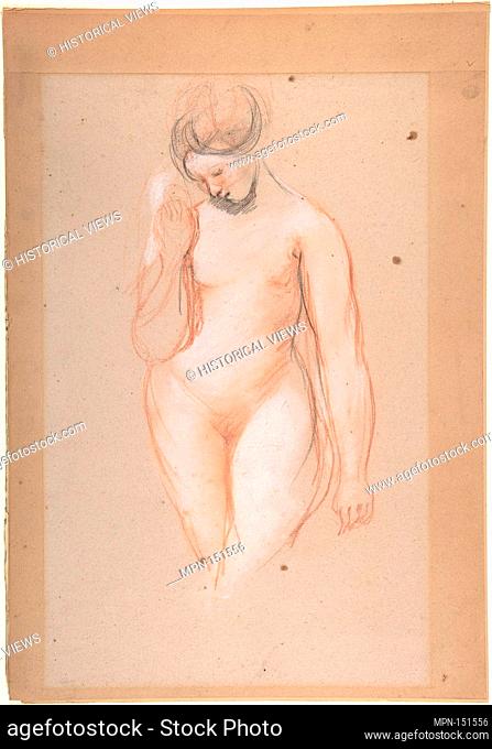 Standing Female Nude. Artist: William Etty (British, York 1787-1849 York); Date: 1810-49; Medium: Red and black chalk, heightened with white