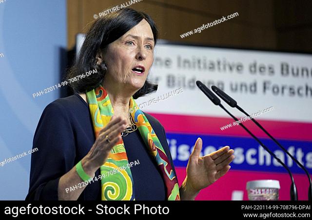 14 January 2022, Berlin: Katja Becker, President of the German Research Foundation, speaks to the media at a press conference on the Year of Science 2022