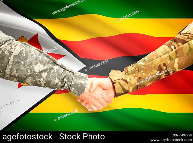 Soldiers shaking hands with flag - Zimbabwe