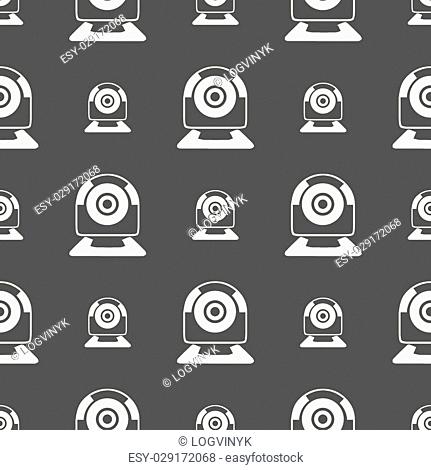Webcam sign icon. Web video chat symbol. Camera chat. Seamless pattern on a gray background. Vector illustration