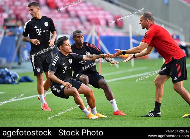 firo Champions League: 08/13/2020 FC Bayern Munich Training Philippe COUTINHO (FC Bayern Munich) and David ALABA (FC Bayern Munich) with fitness coach Prof