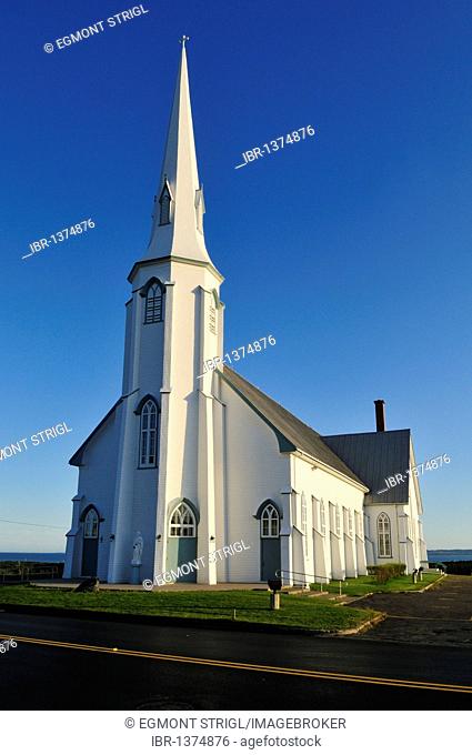 Historic wooden Church of La Verniere, L'Etang du Nord, Ile du Cap aux Meules, Iles de la Madeleine, Magdalen Islands, Quebec Maritime, Canada, North America