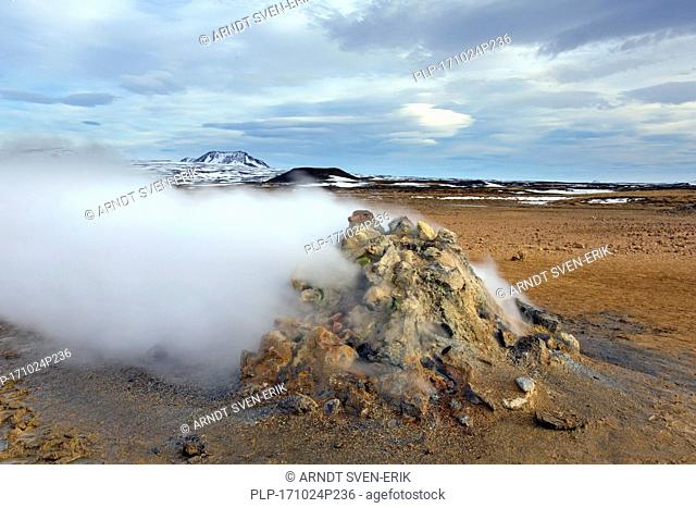 Steaming fumarole at Hverir, geothermal area near Námafjall, Norðurland eystra / Nordurland eystra, Iceland