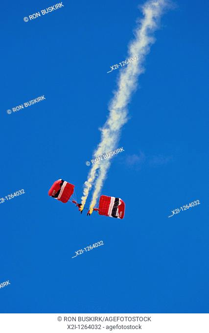 Red Devils Parachute Regiment Freefall Team performsa at air show at NAS Jacksonville, Florida