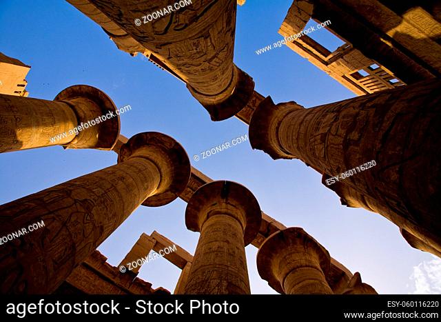 Columns in the Karnak Temple Hypostyle Hall, Egypt