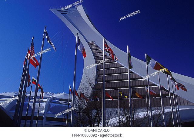 architecture, buildings, Canada, North America, America, city, constructions, flags, games, modern, Montreal, Olympi