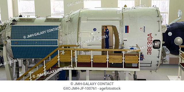 NASA Flight Engineer Joe Acaba is seen training in a mock-up of the International Space Station Zvezda Service Module, April 23