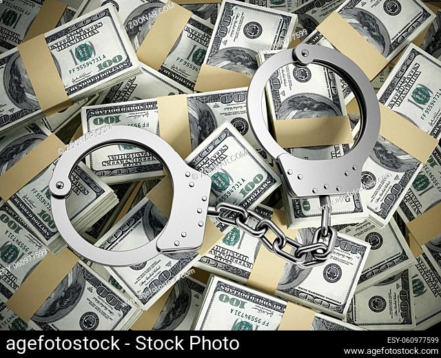 Handcuffs on 100 dollar money pile