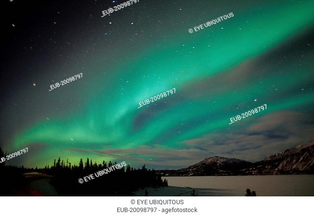 Northern lights natural atmospheric effect near the magnetic pole