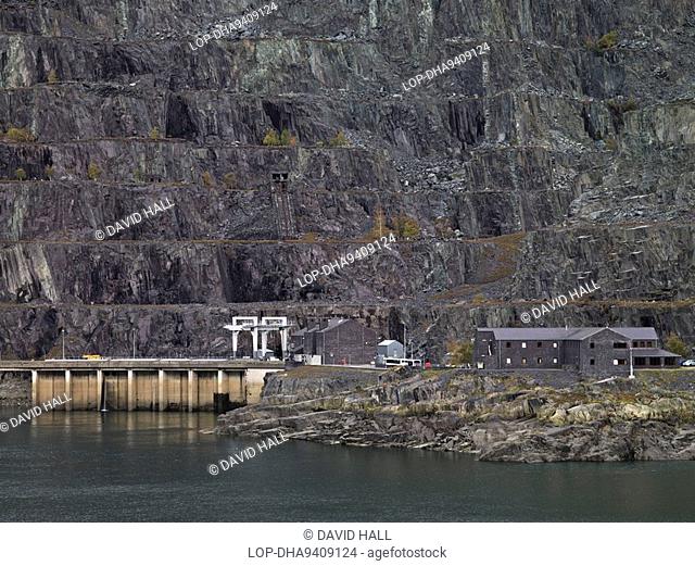 Wales, Gwynedd, LLanberis, Dinorwig Power Station Electric Mountain & Llyn Peris. Built on the site of an old slate mine - the hydroelectric power station is...