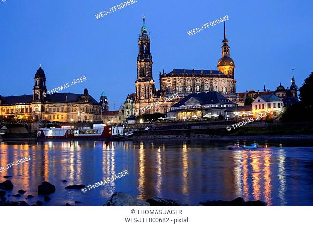 Germany, Saxony, Dresden, Dresden Cathedral in the evening