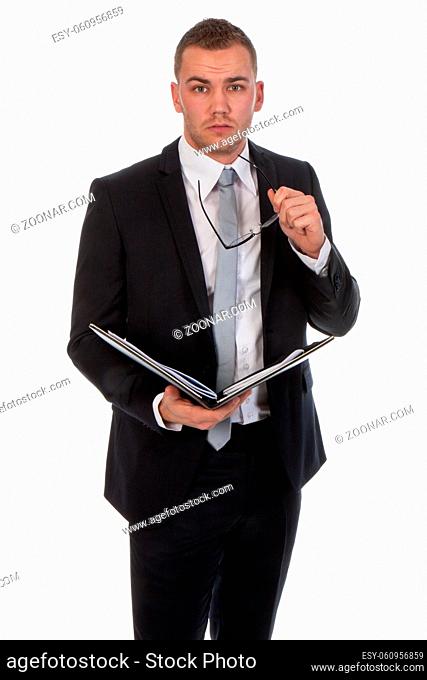 Young businessmen with documents isolated on white