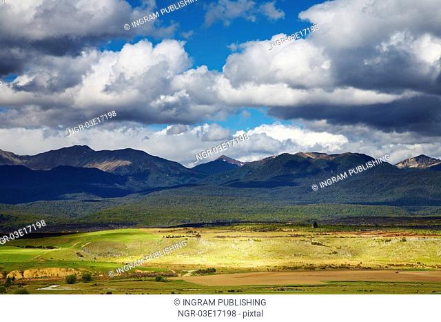 Landscape with mountains and cloudy sky, New Zealand