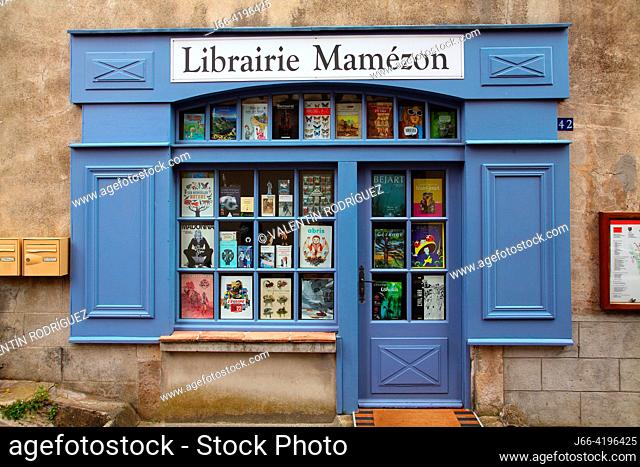 Bookshop in Montolieu in departament Aude. France