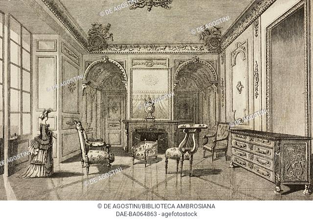 Madame de Maintenon's apartment, Fontainebleau Castle, France, engraving by Lemaitre from France, troiseme partie, L'Univers pittoresque