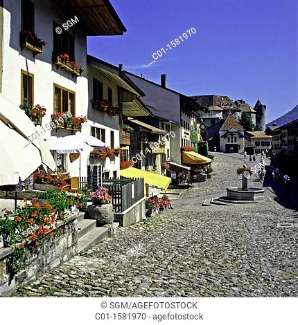 Main street, Gruyères village, canton Fribourg, Switzerland