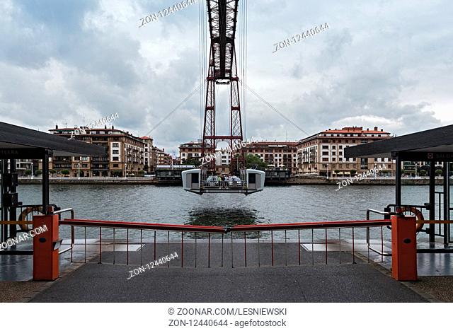 the suspension bridge of bizkaia (puente de vizcaya) between getxo and portugalete over the ria de bilbao