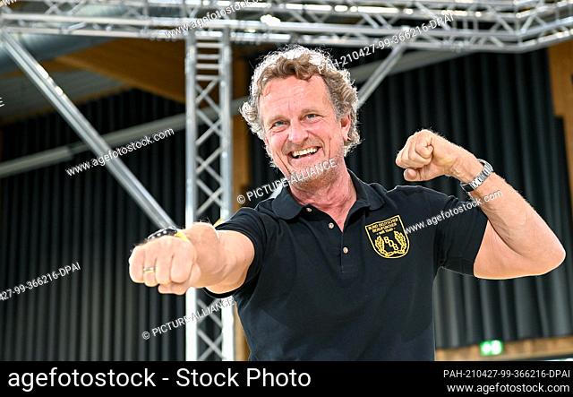 26 April 2021, Berlin: Thomas Putz, President of the German Professional Boxers Association, stands in a boxing ring at the Gold's Gym fitness chain in Spandau...