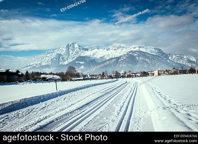 Cross-country skiing slope in Austria, beautiful mountain scenery
