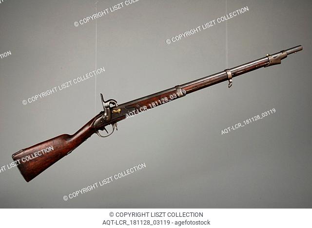 Infantry rifle M1815 nr.1 or percussion gun with ramrod and bayonet of the Rotterdam militia, infantry rifle percussion gun rifle firearm weapon iron steel wood...