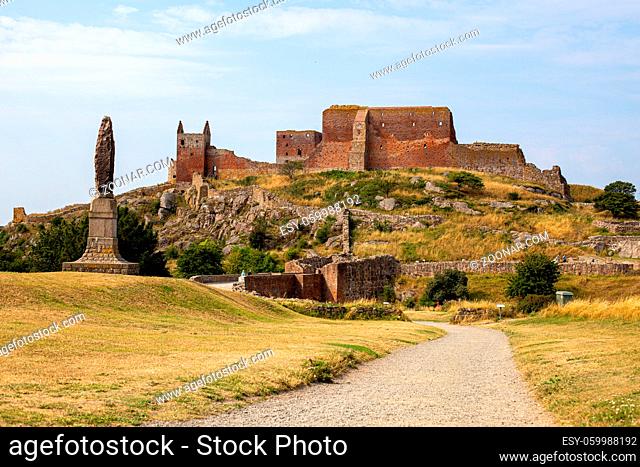 Bornholm, Denmark - August 09, 2020: Ruins of historic Hammershus Castle on Bornholm island