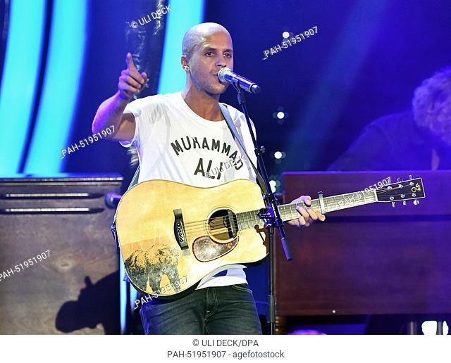 Singer   Milow performs on stage during the recording of the television music show 'SWR3 New Pop Festival - Special' by public broadcaster SWR3 in Baden-Baden