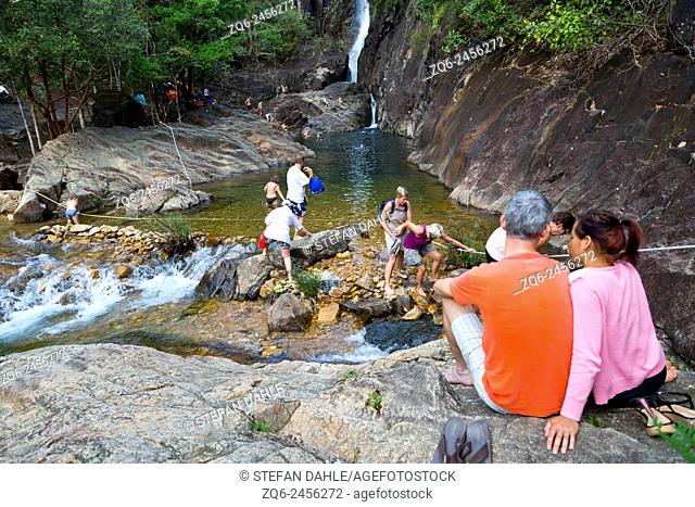 Tourists at the Klong Phlu Waterfall on Ko Chang, Thailand