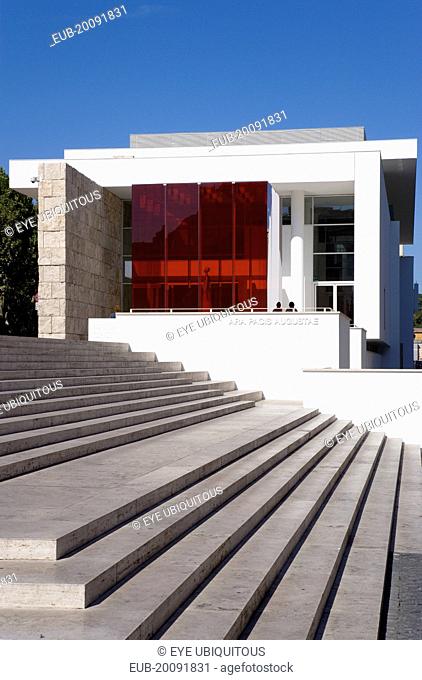 Steps leading to the Ara Pacis The Altar of Peace a monument from 13 BC celebrating the peace created in the Mediteranean by Emperor Augustus after his...
