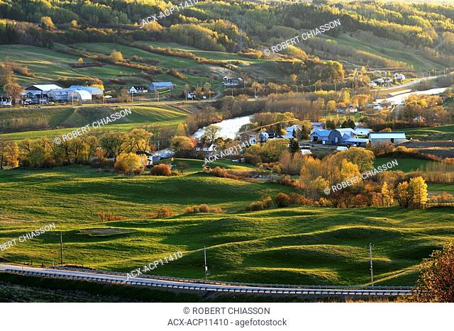 Farms and homes just outside of La Malbaie, Quebec, Canada