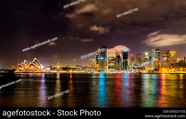Sydney city skyline at night, NSW Australia