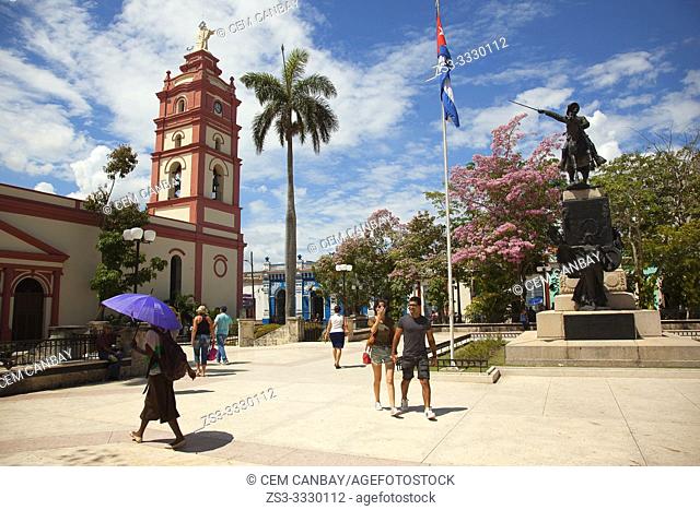 View to the Metropolitan Cathedral-Catedral Metropolitana and to the statue of the national hero Ignacio Agramonte in Parque Ignacio Agramonte at the historic...
