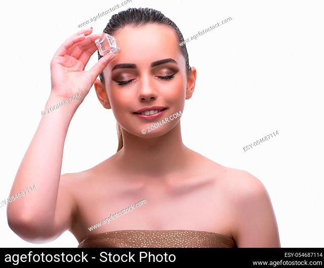 The woman in beauty concept applying make up using cosmetics