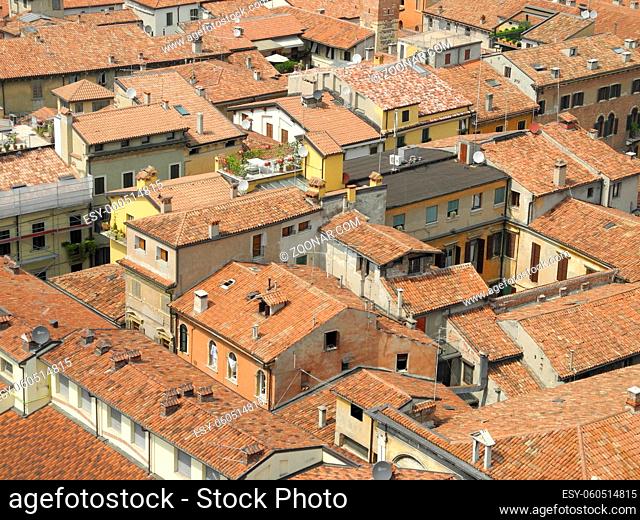 Verona, italien, norditalien, blick, tiefblick, dächer, venezien, veneto, altstadt, haus, häuser