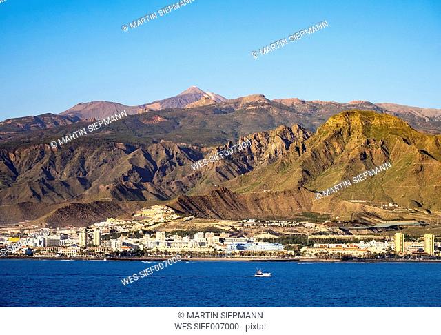 Spain, Canary Islands, Tenerife, Playa de las Americas and Los Cristianos, Volcano Teide in the background