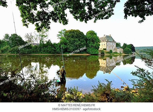 France, Morbihan, Broceliande Forest, Paimpont, the abbey of 13th century in edge of the pond