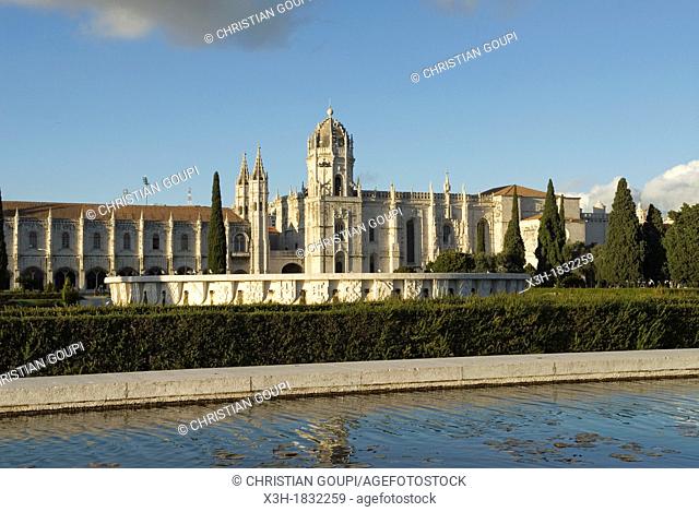 Jeronimos Monastery viewed from the Gardens of Belem, lisbon, portugal, europe