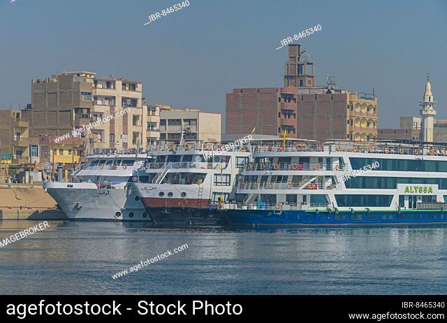 Cruise ships, Quay, Edfu, Nile, Egypt, Africa