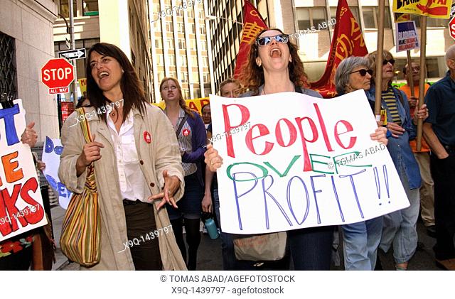 May 12, 2011, Financial District Wall Street vicinity, New York City, a protest against big banks, war, racial discrimination and in favor of more money for...