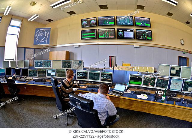 CERN Control Center. CERN is the European Organization for Nuclear Research, is the biggest particle physics laboratory in the world