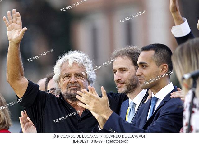 Founder of Five-Star movement Beppe Grillo, Davide Casaleggio, Leader Luigi Di Maio during a rally at Rome's Circus Maximus at Rome, ITALY-21-10-2018