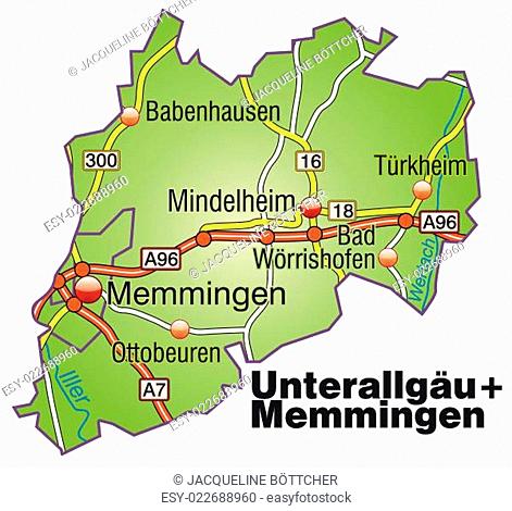 Karte von Unterallgaeu-Memmingen mit Verkehrsnetz