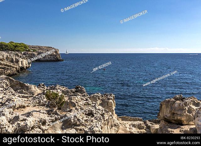 Felsenformationen, Cala Turqueta, Ciutadella, Menorca, Balearen, Spanien