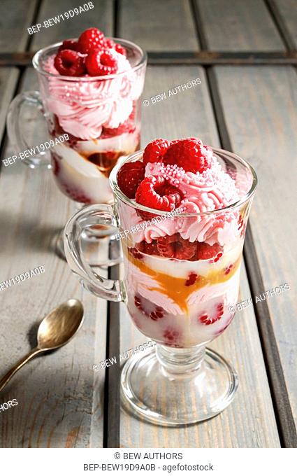 Raspberry layer dessert. Festive and party dish