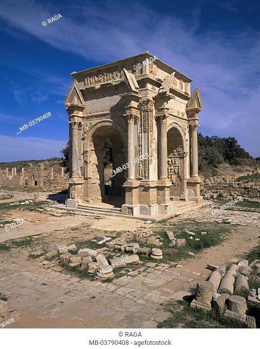 Libya, Leptis Magna, Septimius-Bogen   Africa, North Africa, excavation place, Ruinenstätte,  Septimus-Severus-Bogen, construction, historically, antique